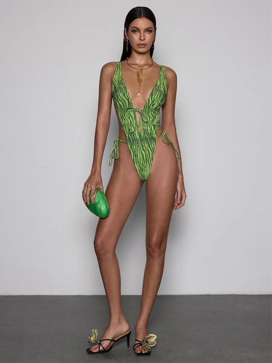 Octavia Plunge Neck Watermelon Bodysuit