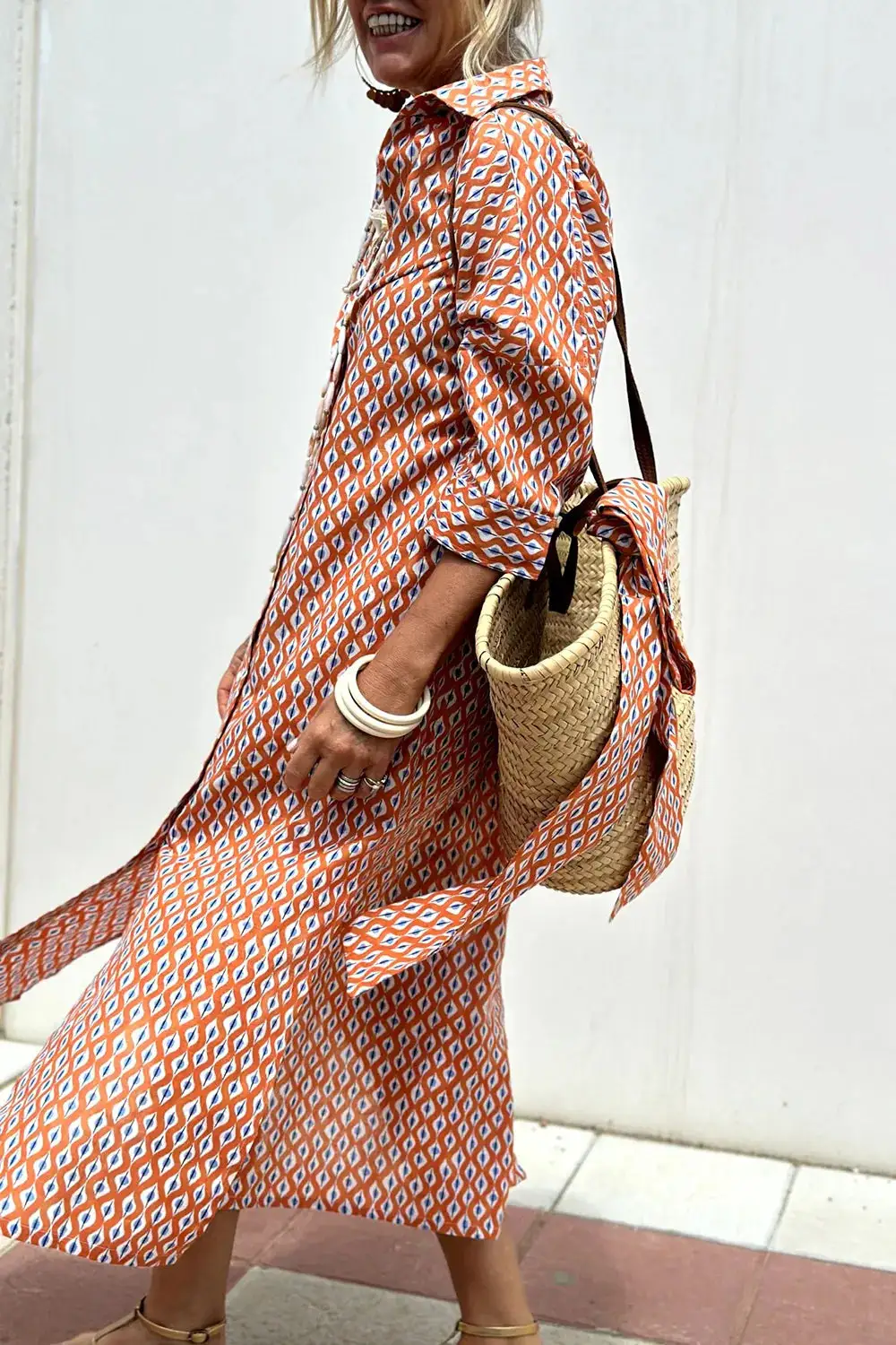 Three-Quarter-Sleeve Casual Dress
