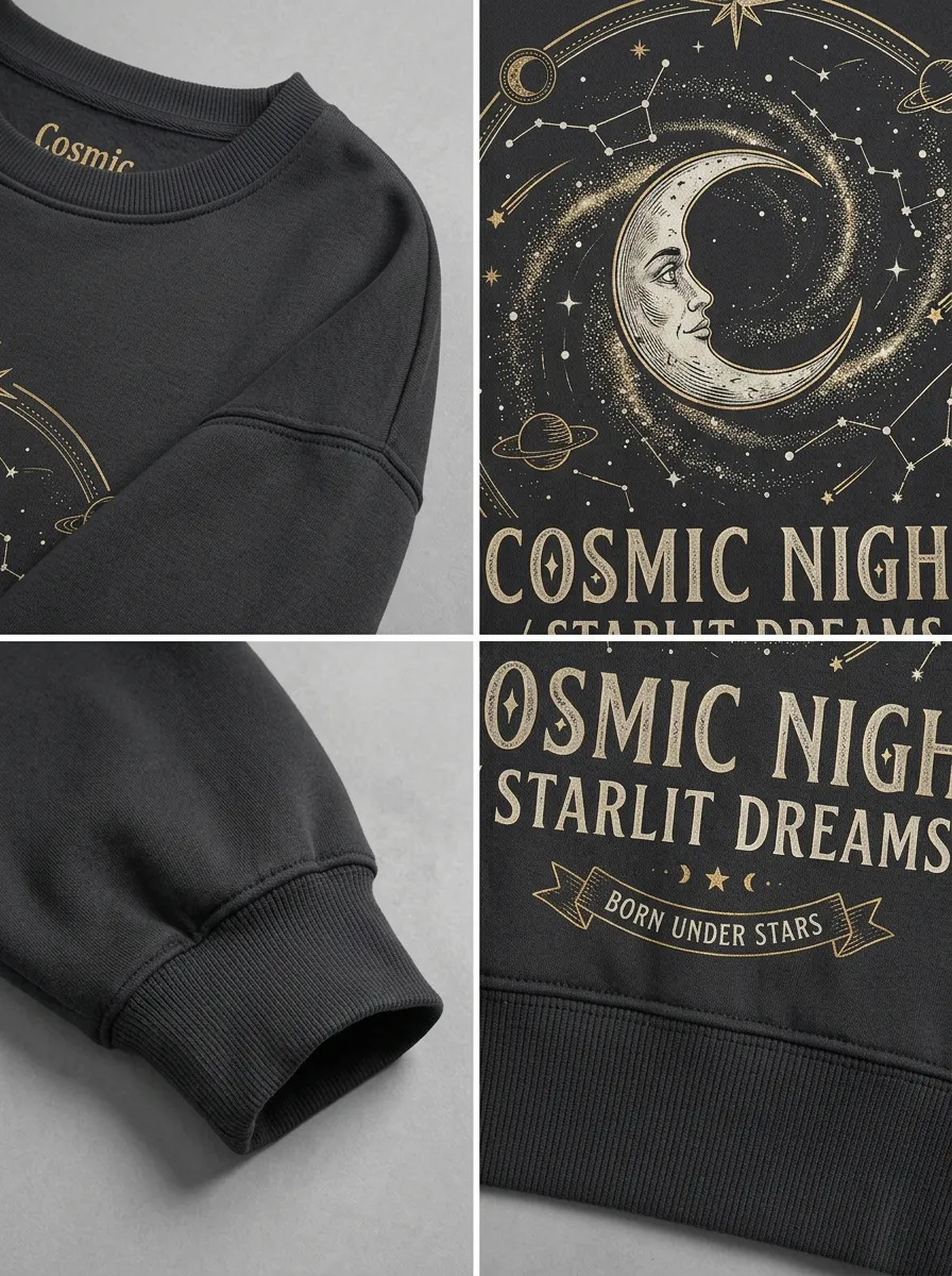 Women's Celestial Moon Starlit Dreams Printed T-shirt