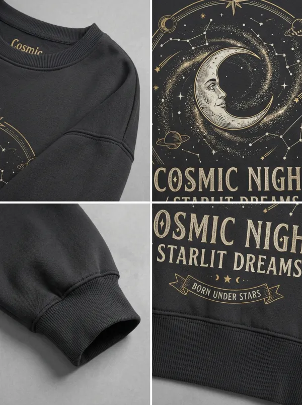 Women's Celestial Moon Starlit Dreams Printed T-shirt