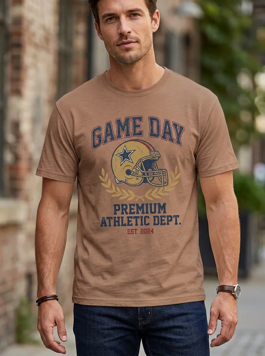 Men's Football Game Day Helmet Graphic Printed T-Shirt