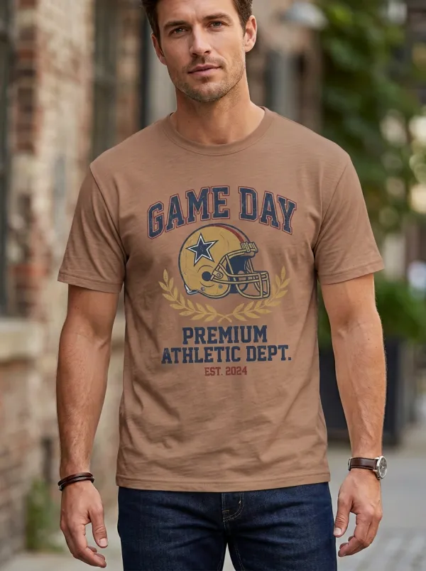 Men's Football Game Day Helmet Graphic Printed T-Shirt