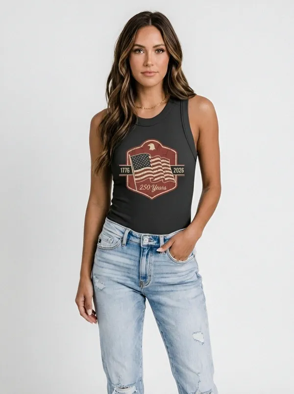 Women's USA Patriot 1776-2026 American Flag Printed Tank Top