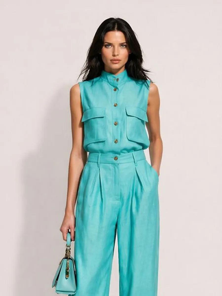 Briella Sleeveless Vest Wide-Leg Pants Set