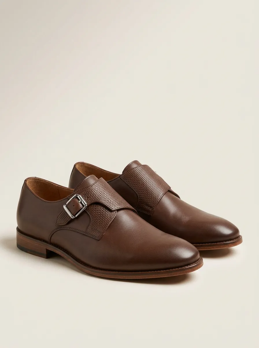 Men's Business Formal Textured Buckle Leather Shoes