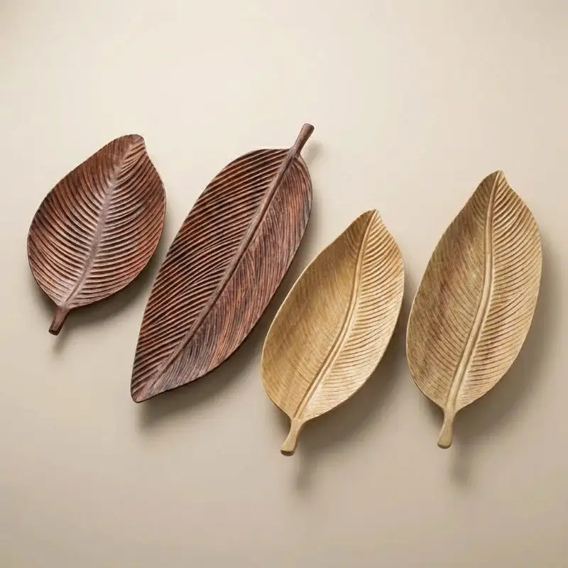 Carved Wood Leaf Serving Tray