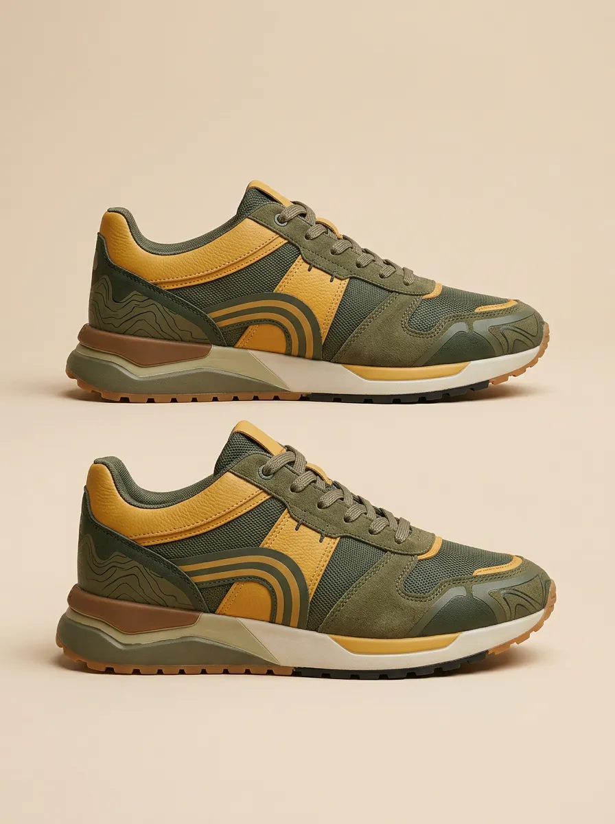 Men's Streamlined Outdoor Hiking Topographic Pattern Print Sneakers