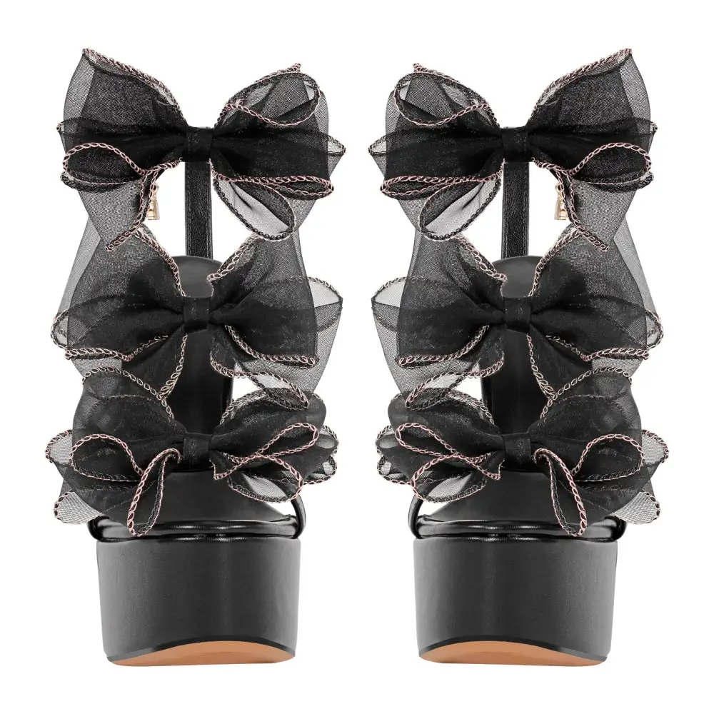 Bow Ankle Strap Chunky Heel Platform Sandals