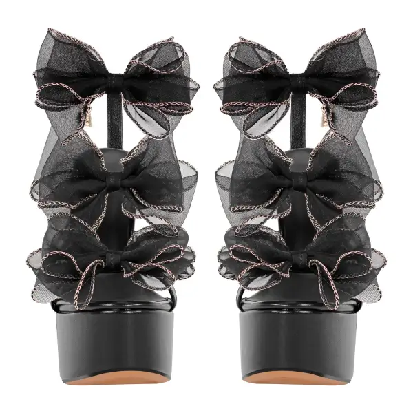 Bow Ankle Strap Chunky Heel Platform Sandals