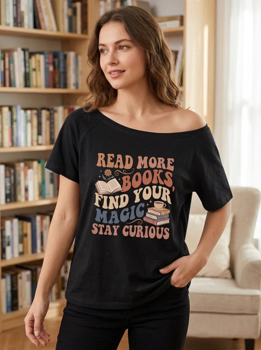 Women's Book Lover Retro Quote Books Coffee Printed T-shirt