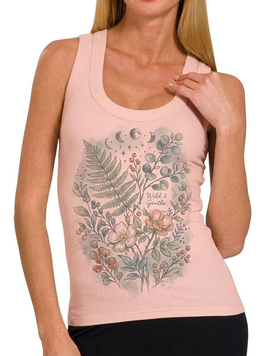 Women's Botanical Nature Lover Wild & Gentle Printed Tank Top