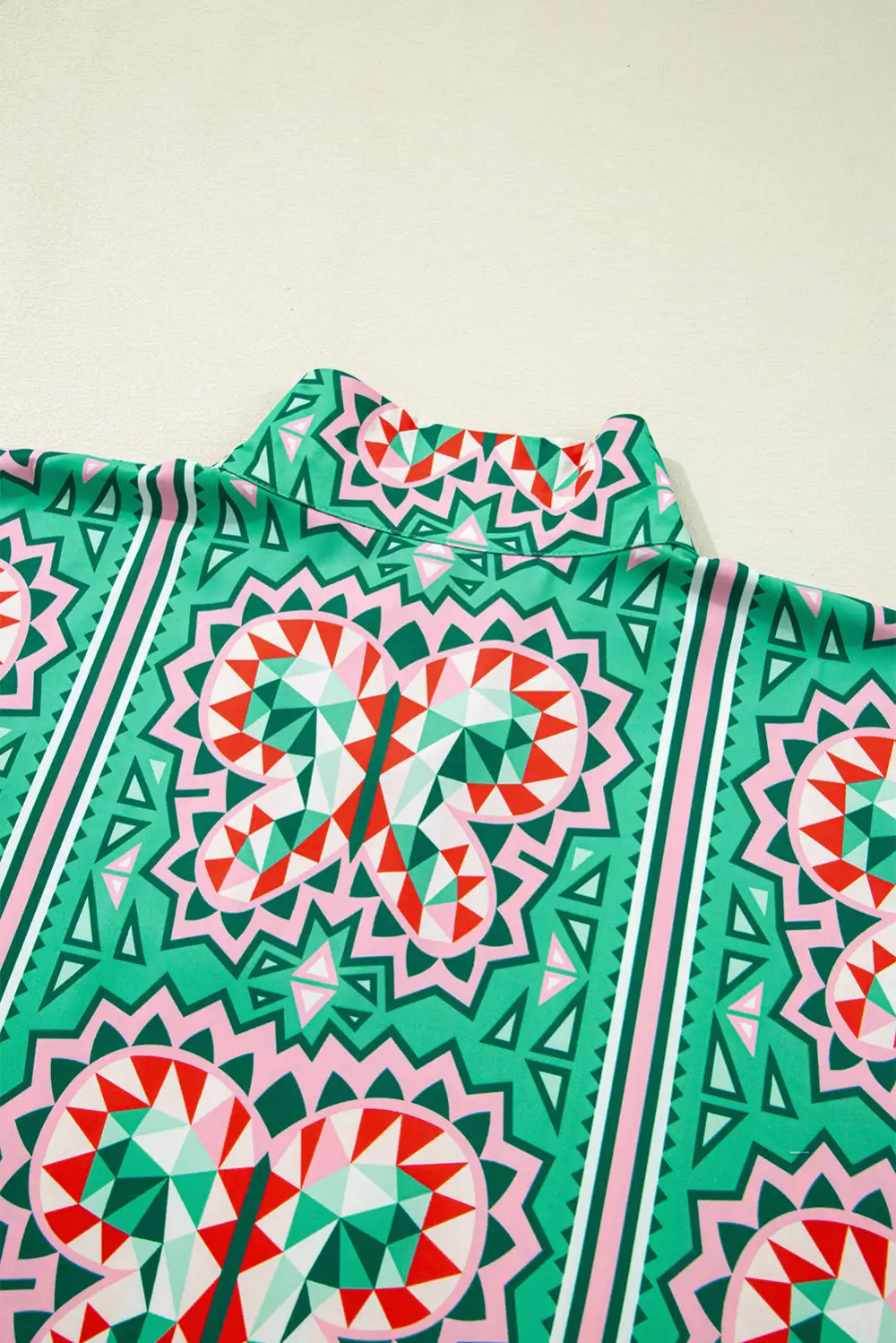 Striped Abstract Print V-Neck Blouse