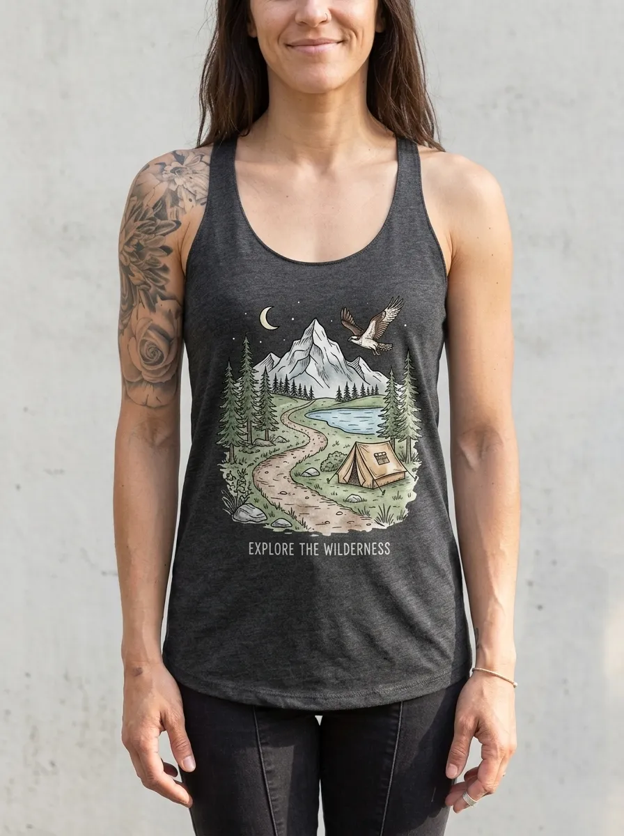 Women's Camping Lover Mountain Forest Eagle Printed Tank Top