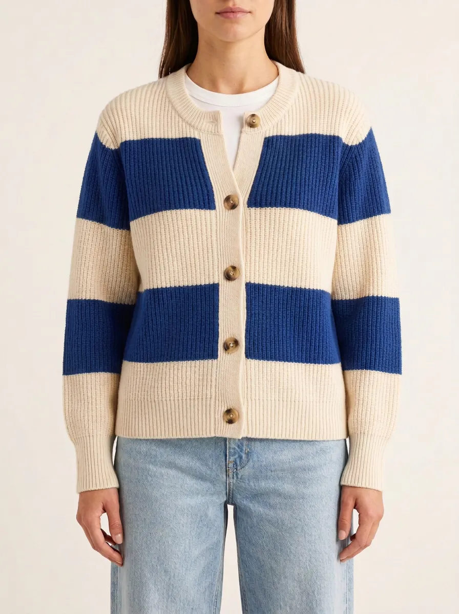 Shield Motif Rugby Striped Knit Cardigan