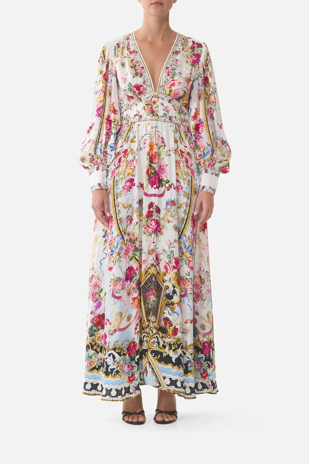 Shaped Waistband Dress with Gathered Sleeves