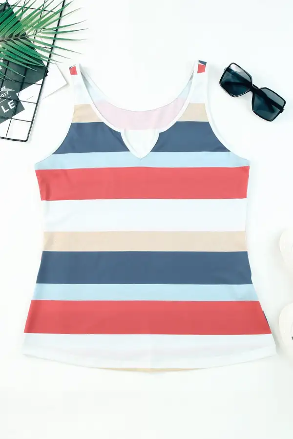 Laidback Striped Block Notched Neck Tank Top