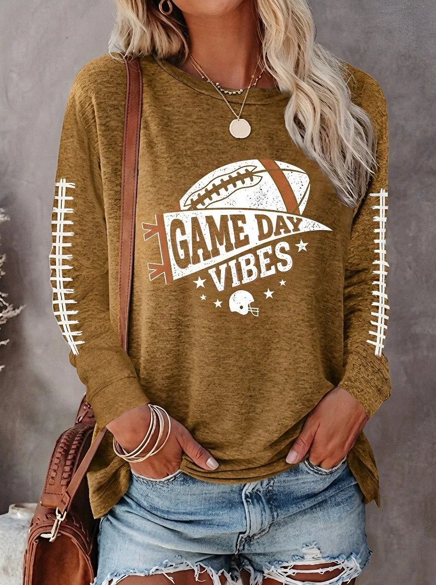 Women's Football Game Day Vibes Pennant Printed Long Sleeve Shirt