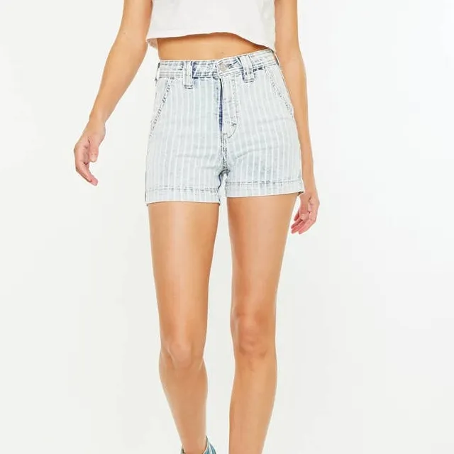 Denim Stretch Striped Women's Casual Shorts