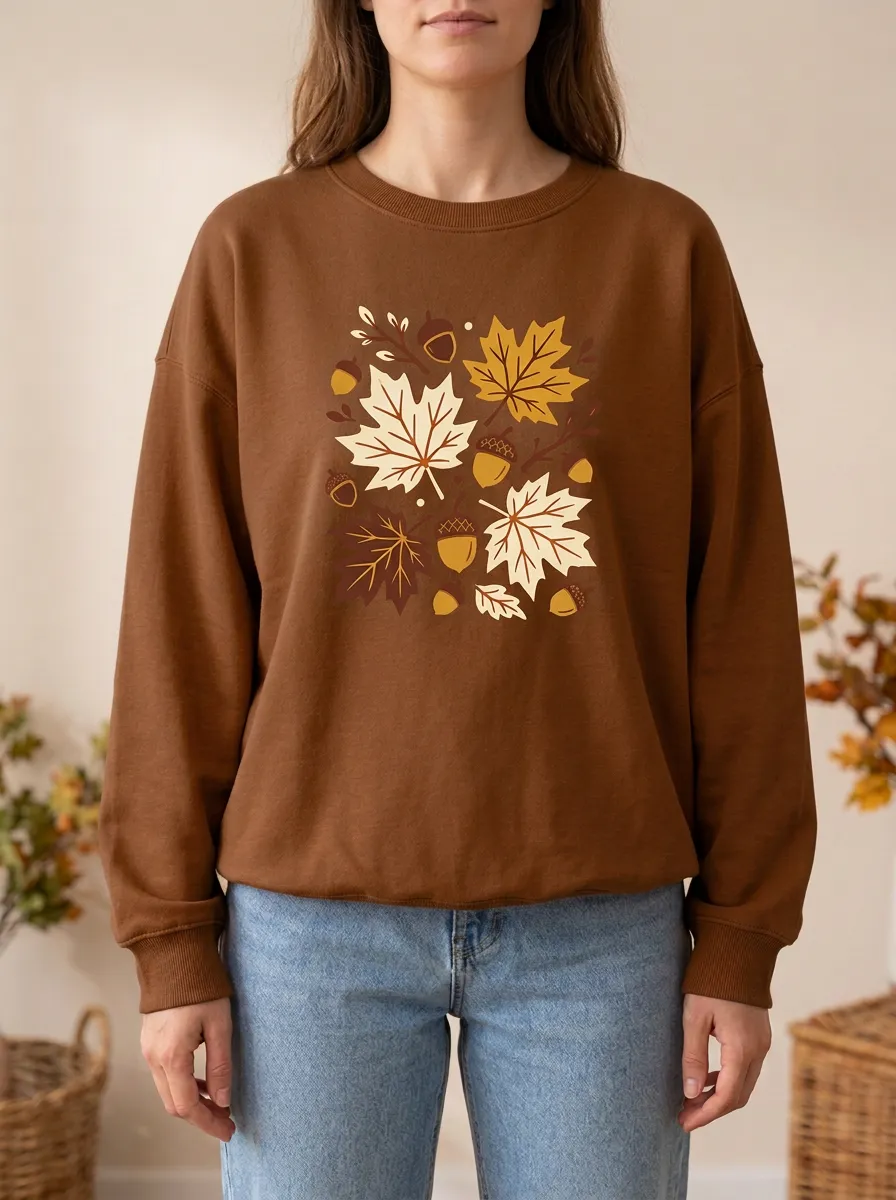 Classic Look Maple-Leaf Printed Acorn Graphic Sweatshirt