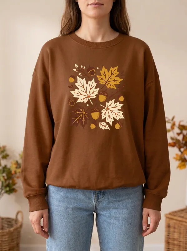 Classic Look Maple-Leaf Printed Acorn Graphic Sweatshirt