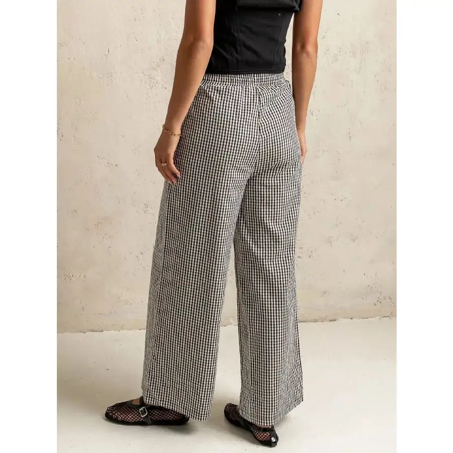 Gingham Print Wide Leg Casual Pants