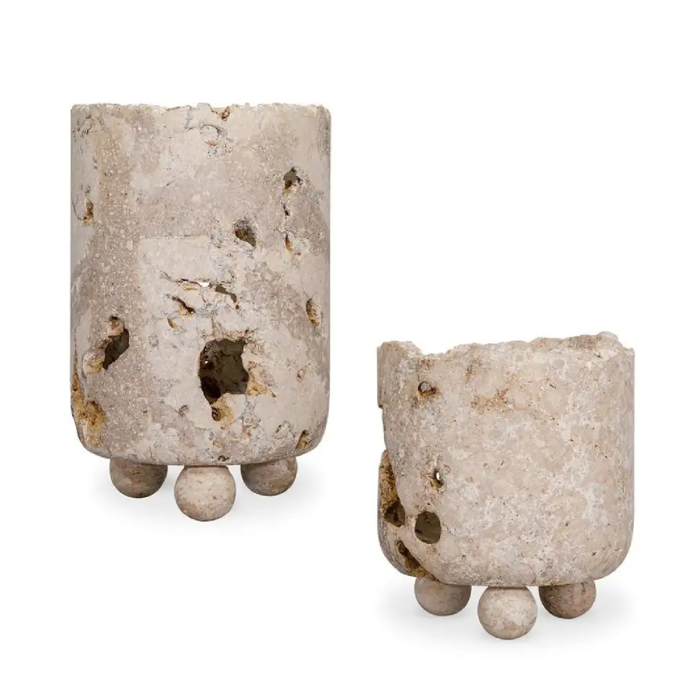 Carved Stone Indoor Outdoor Candle Holders