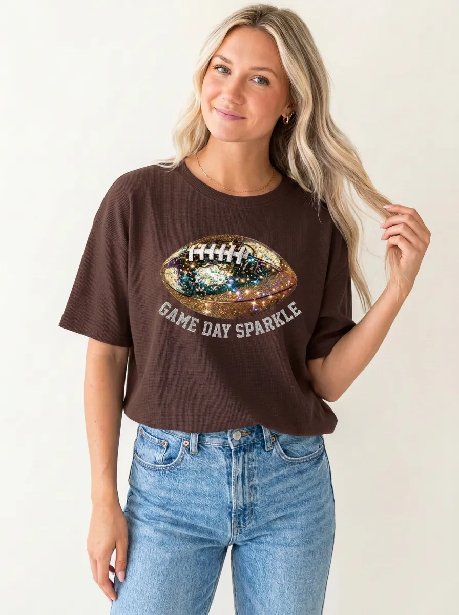 Women's Gridiron Ball Sparkle Game Day Graphic T-Shirt