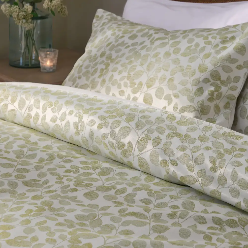 Modern Bedroom Reversible Leaf Satin Duvet Cover Set