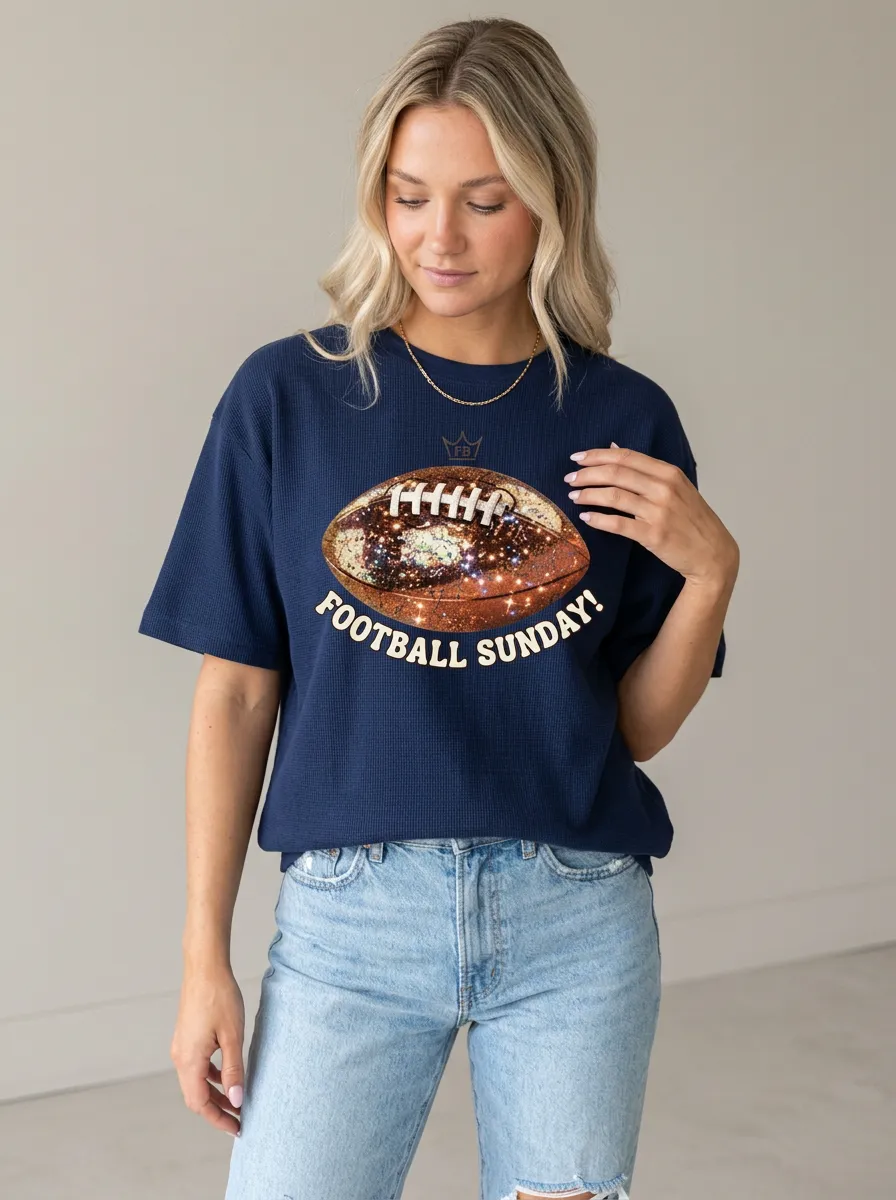 Women's Football Sunday Galaxy Ball Printed Crewneck T-shirt