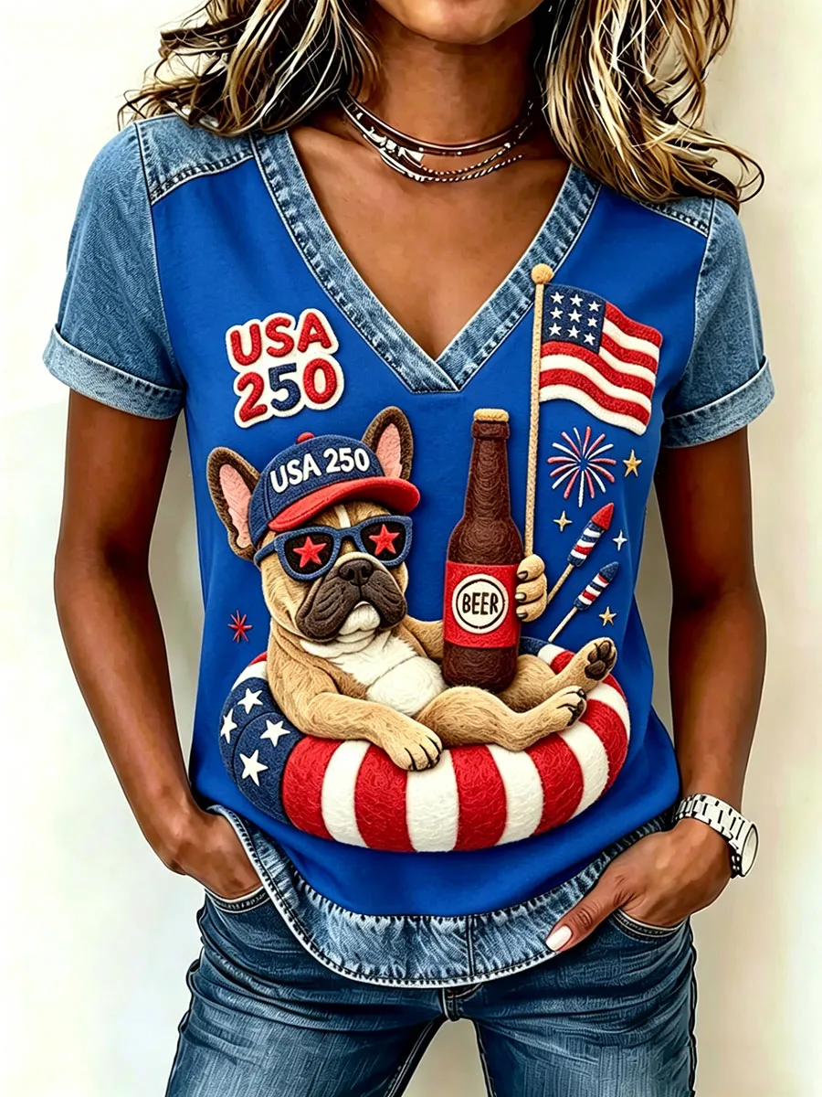 Women's 250th Anniversary American Puppy Print T-Shirt