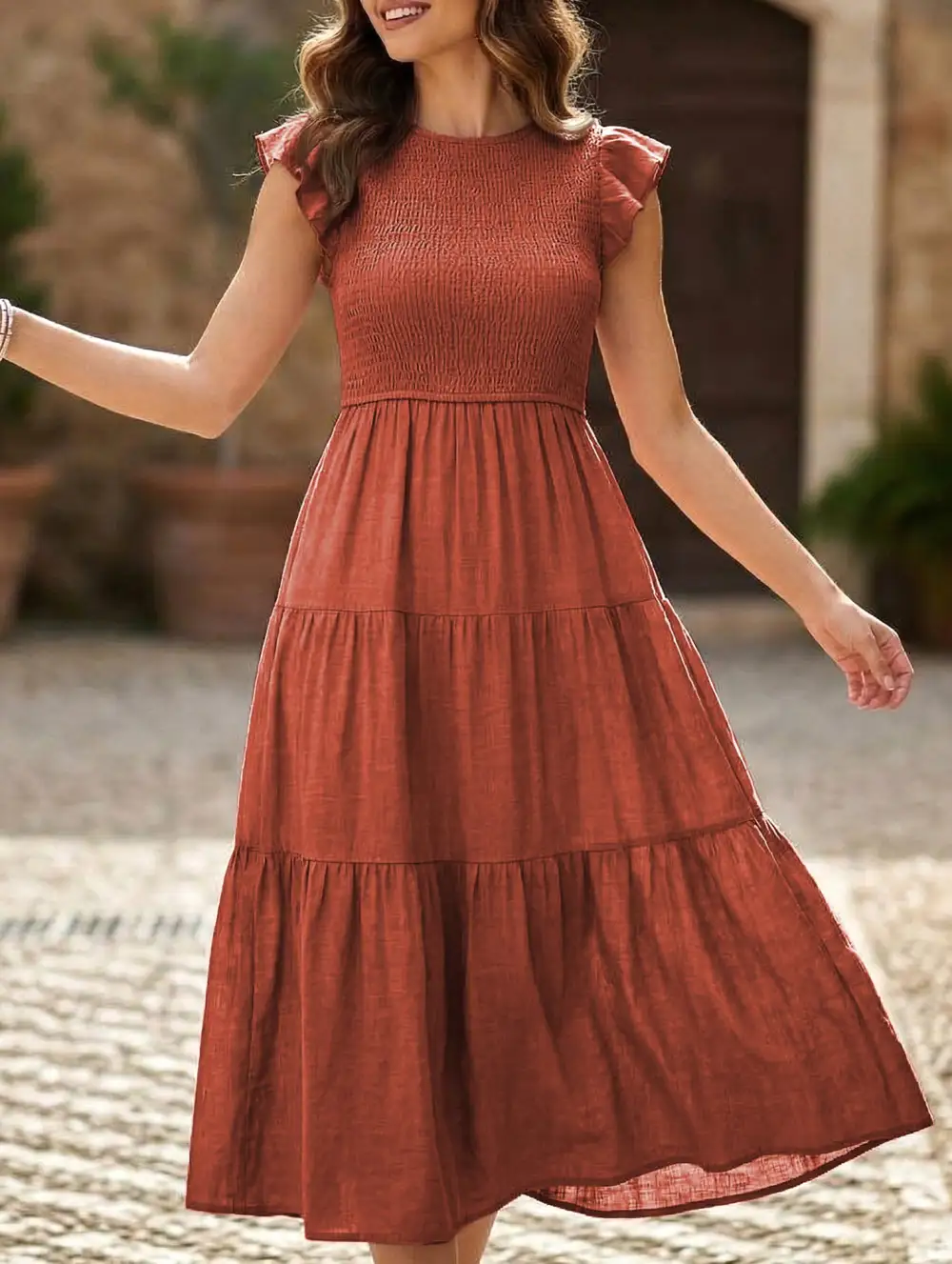 Flutter Sleeve Tiered Mini Dress