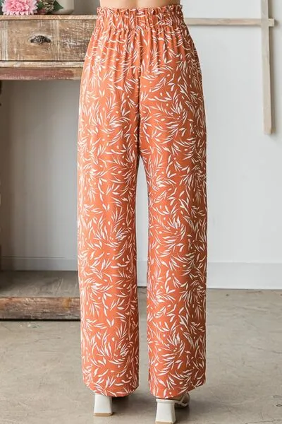 Full Size Printed Tied Straight Pants