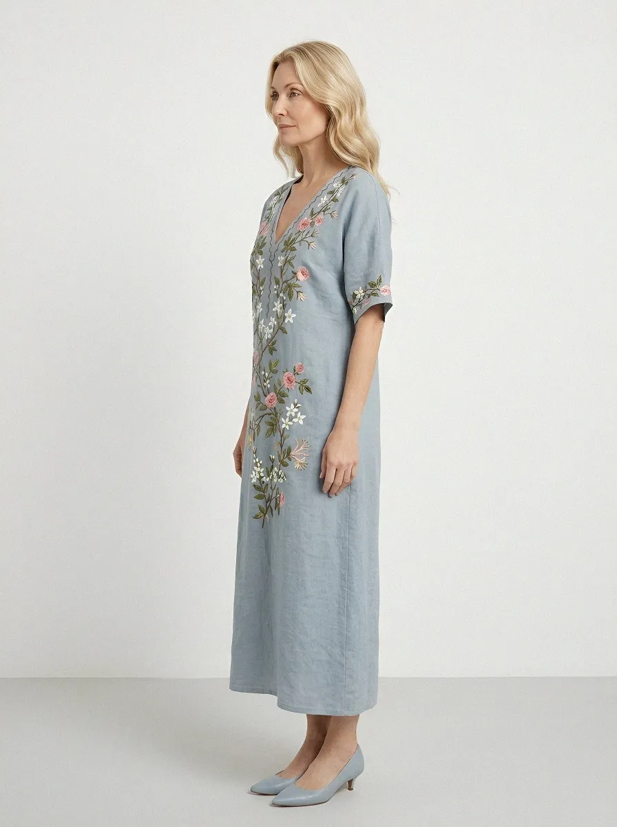 Women's Summer Vacation Floral Embroidery Printed Dress
