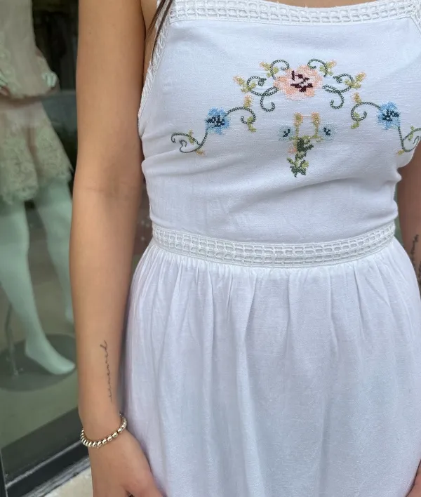 White Embroidered Midi Sundress
