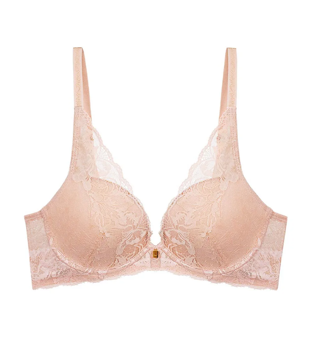 Women's Clean-Finish Deep-V Push-Up Lace Spacer Bra