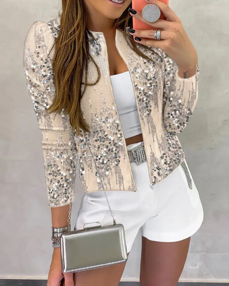 Sequined Zip Front Jacket