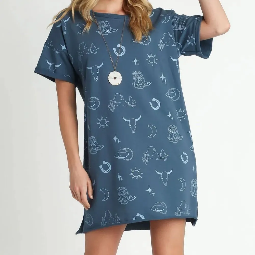 French Terry Short Sleeve Round Neck Dress