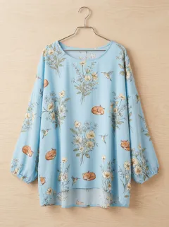 Hummingbird Fox Women's Loose Printed T-Shirt