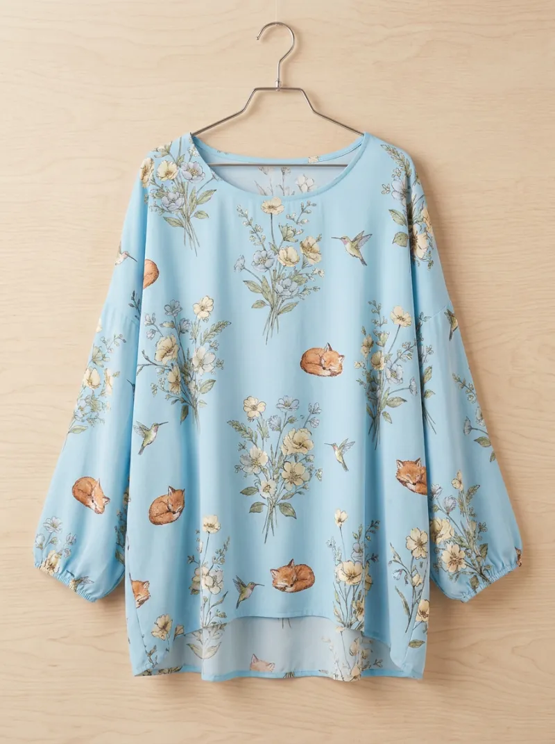 Hummingbird Fox Women's Loose Printed T-Shirt