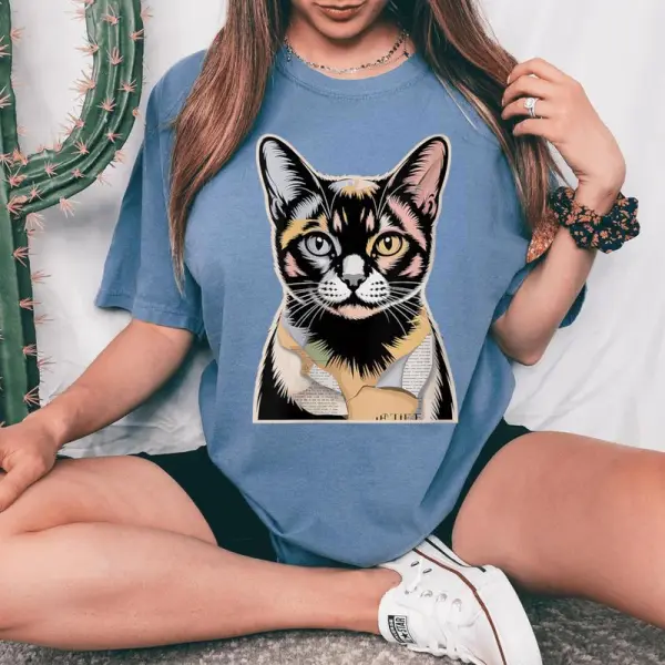 Newspaper Art European Burmese Cat Women's Oversized Comfort Colors T-Shirt
