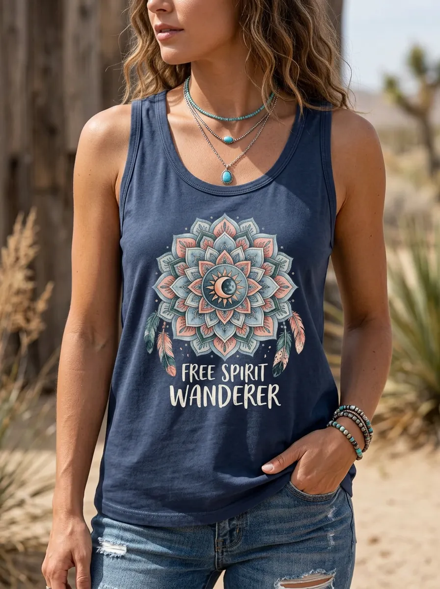 Boho Mandala Moon Tank Top