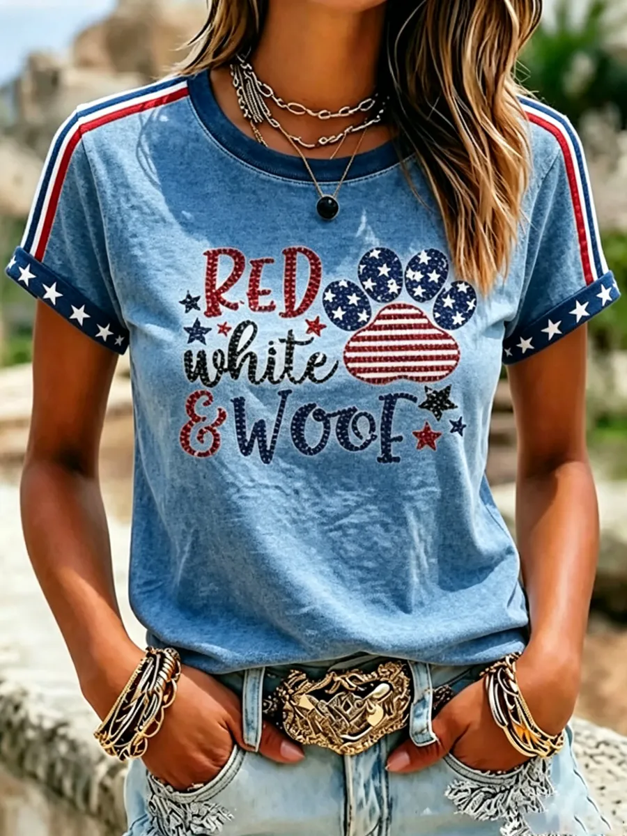 Women'S Proud American Dog 250Th Anniversary Patriotic Claw Print T-Shirt