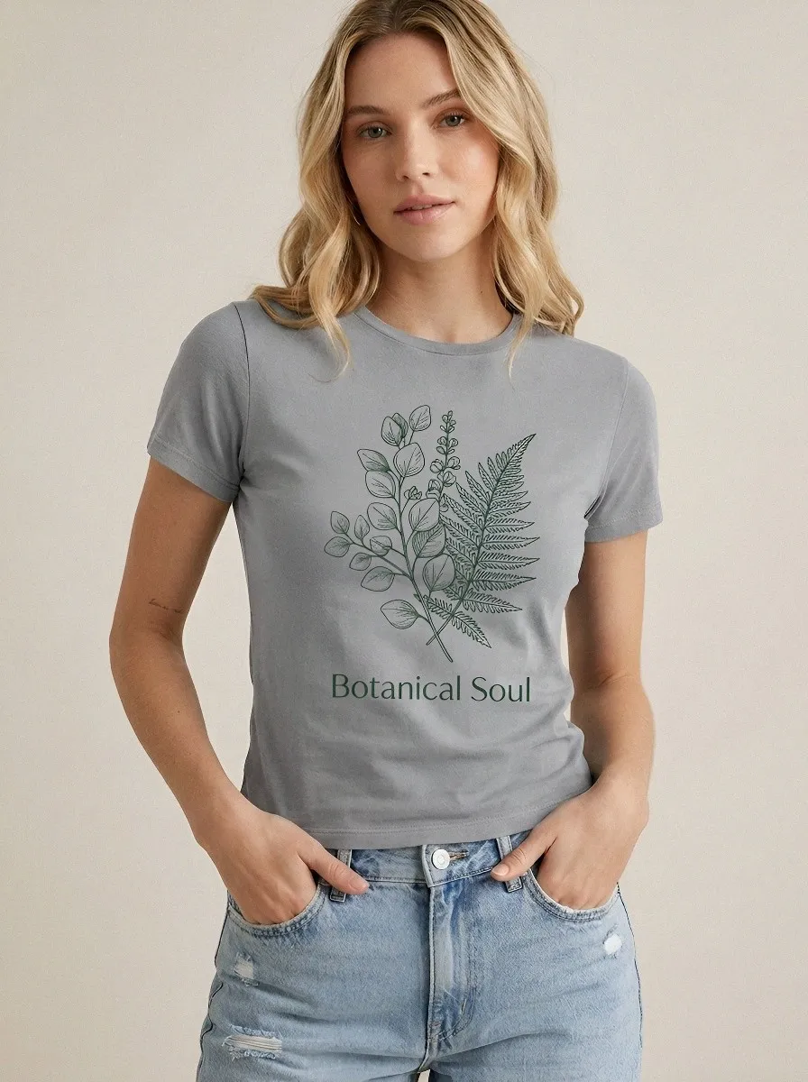 Women's Botanical Nature Lover Fern Leaf Printed T-shirt