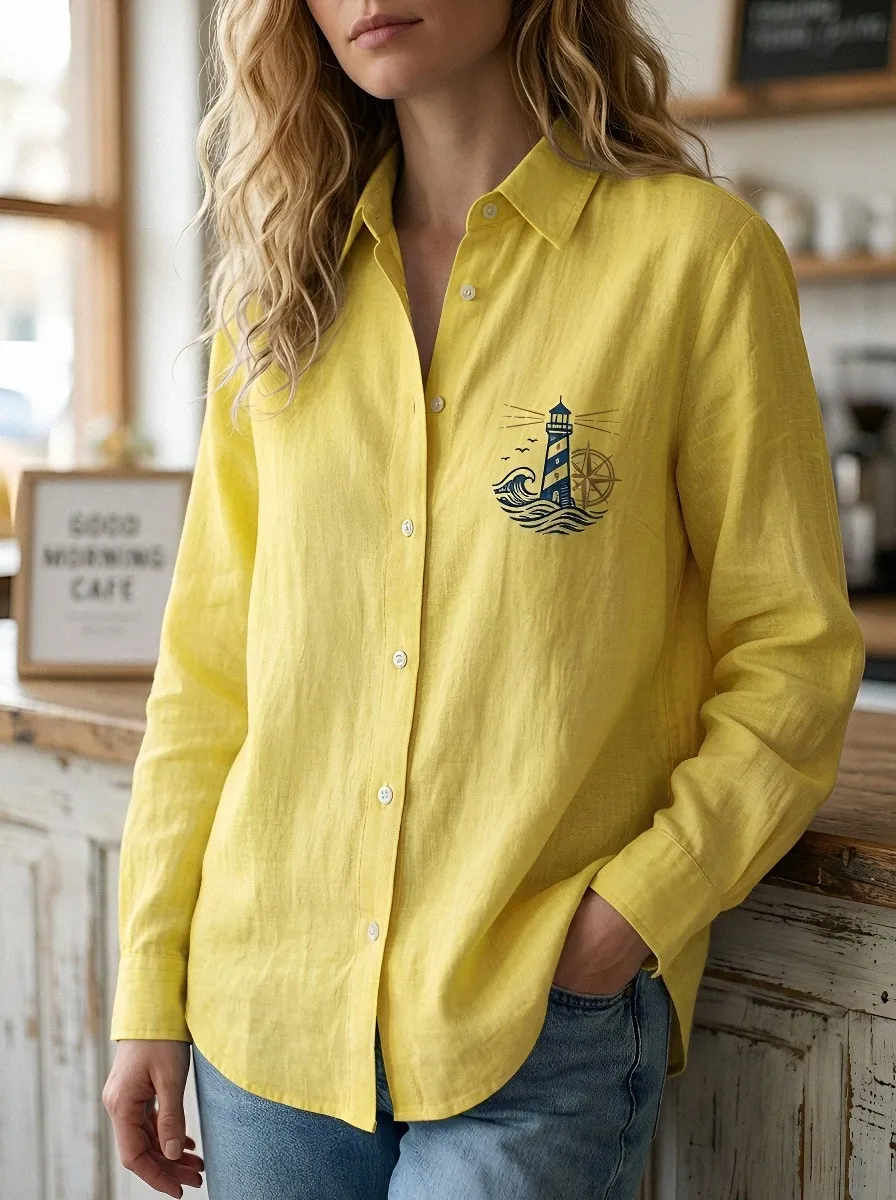 Women's Nautical Ocean Lover Lighthouse Compass Printed Shirt