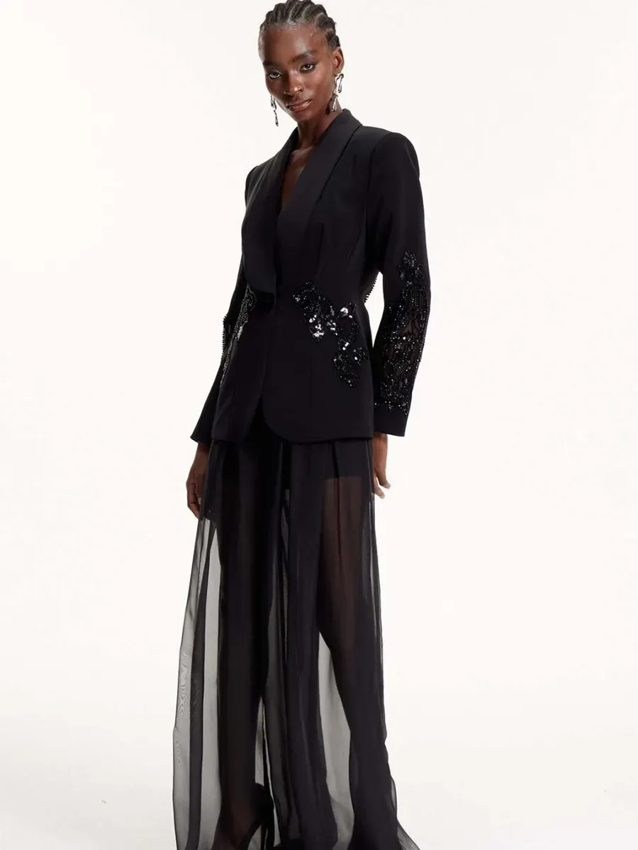Penelope Sequin Embroidered Mesh Pants Set