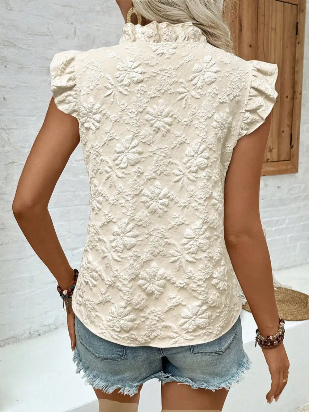 Ruffle Trim Sleeveless Blouse