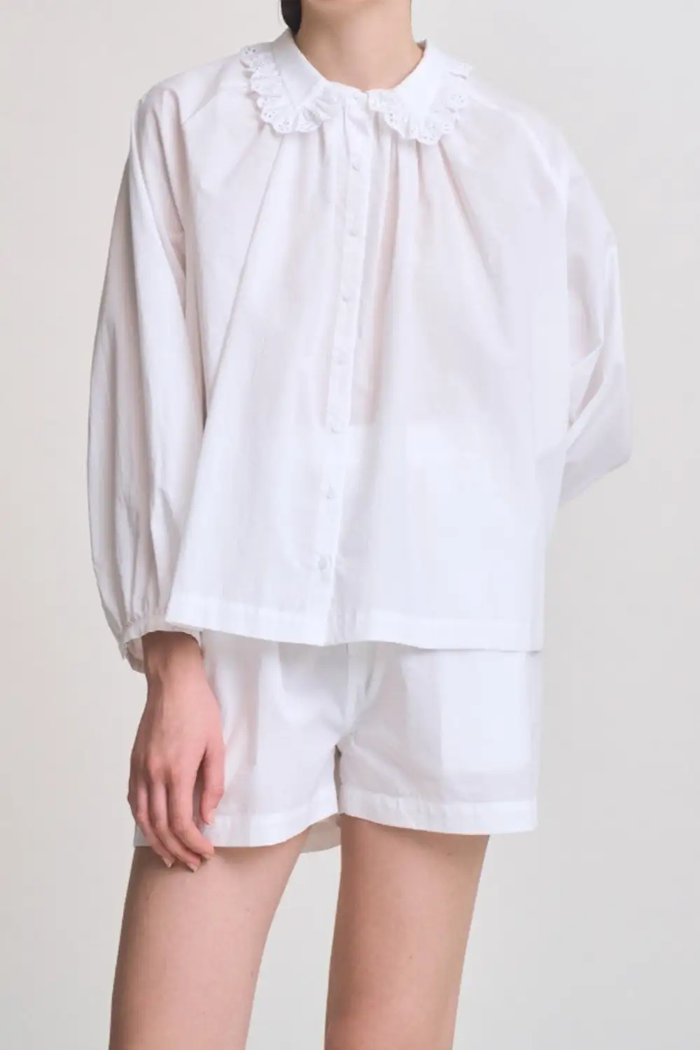 Lace Eyelet Button Front Collared Shirt