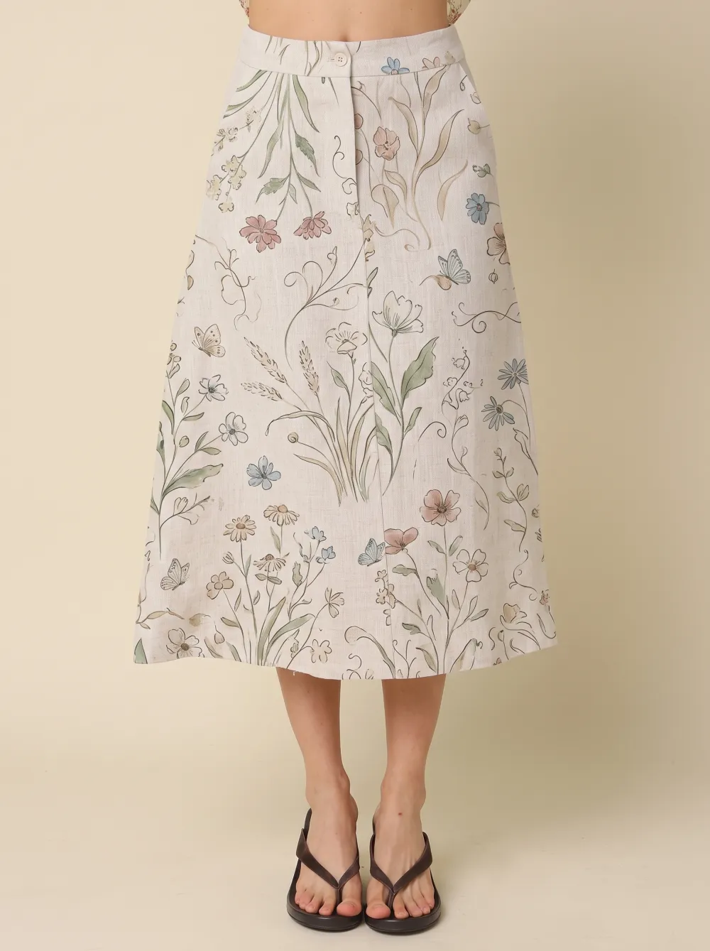 Women's A-Line Botanical Garden Butterfly Floral Printed Midi Skirt