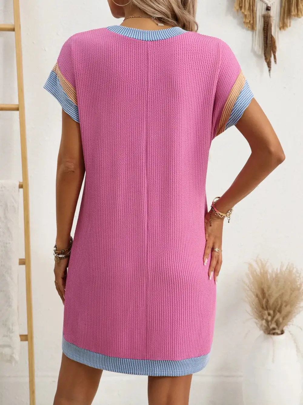Round-Neck Short-Sleeve Mini Dress