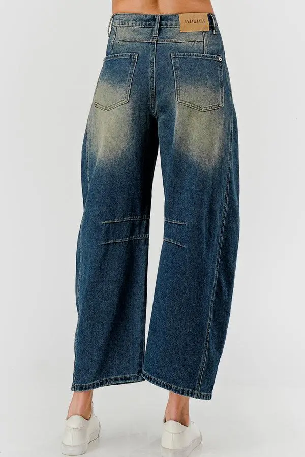 Relaxed Mid Rise Barrel Denim Pants